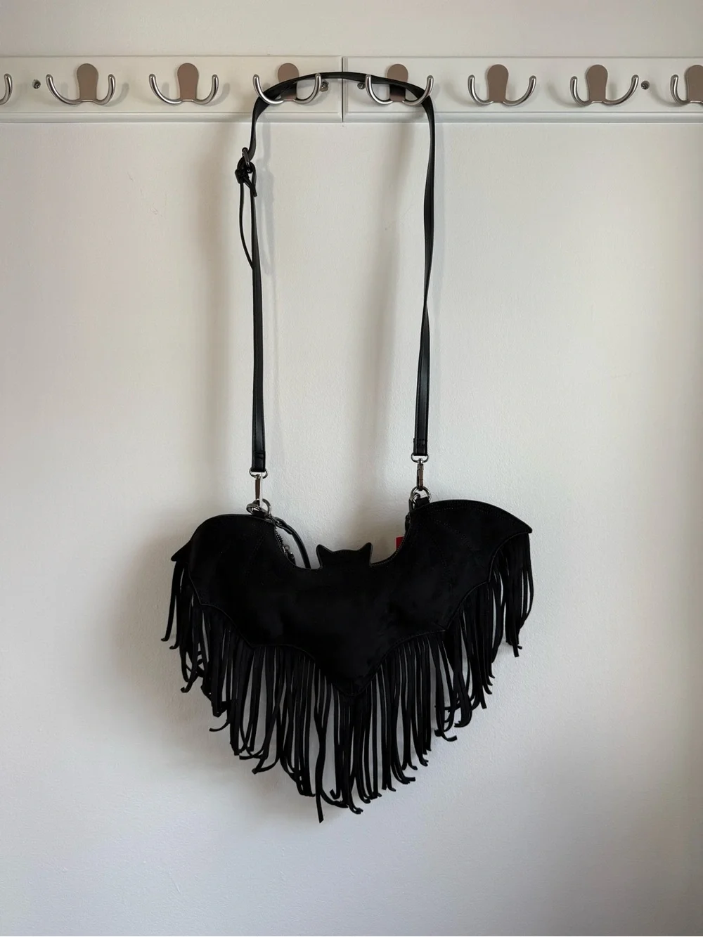 Betsey Johnson Black Fringe Bat Crossbody